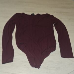 Ambiance Deep Red Long Sleeve Bodysuit Size LARGE